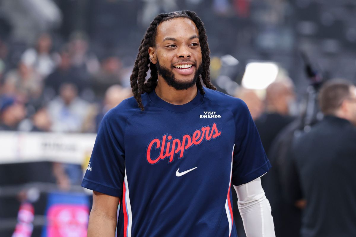 Darius Garland #10 of the LA Clippers smiles on the court during warm-ups before an NBA basketball game against the Milwaukee Bucks, Monday March 23, 2026 in Inglewood, Calif. Darius Garland #10 of the LA Clippers smiles on the court during warm-ups before an NBA basketball game against the Milwaukee Bucks, Monday March 23, 2026 in Inglewood, Calif.