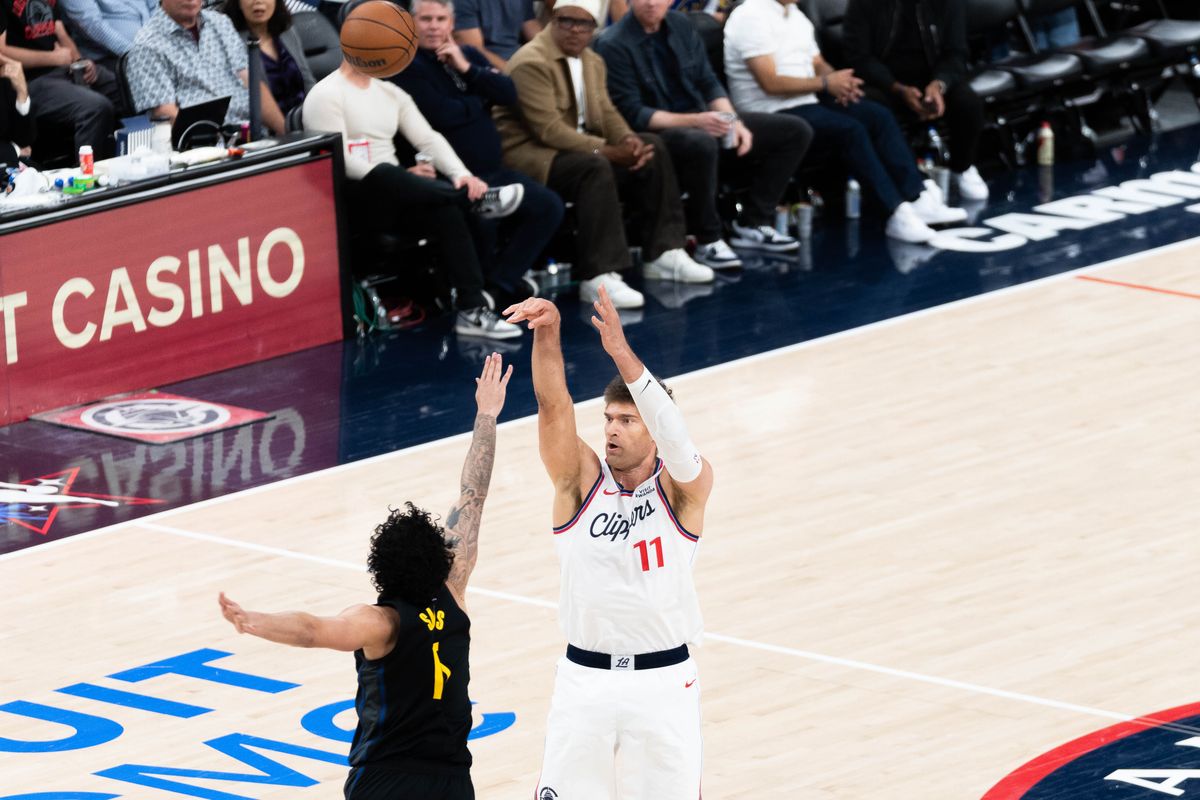 Los Angeles Clippers center Brook Lopez (11) shoots the ball during an NBA basketball game against the Golden State Warriors,Sunday April 12th, 2026 in Inglewood, California. Los Angeles Clippers center Brook Lopez (11) shoots the ball during an NBA basketball game against the Golden State Warriors,Sunday April 12th, 2026 in Inglewood, California.