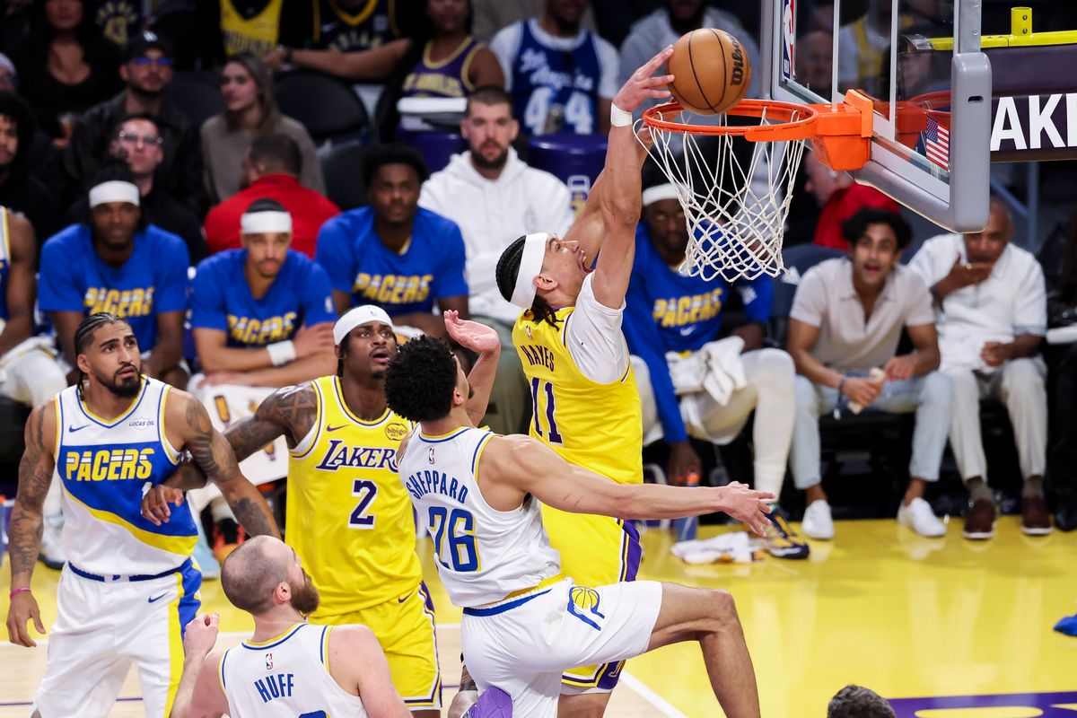 Jaxson Hayes #11 of the Los Angeles Lakers dunks the ball during an NBA basketball game against the Indiana Pacers, Friday March 6, 2026 in Los Angeles, Calif. Jaxson Hayes #11 of the Los Angeles Lakers dunks the ball during an NBA basketball game against the Indiana Pacers, Friday March 6, 2026 in Los Angeles, Calif.