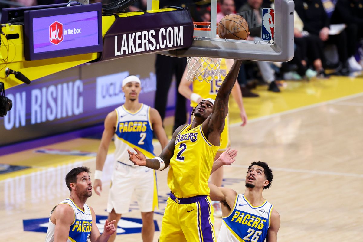 Jarred Vanderbilt #2 of the Los Angeles Lakers lays the ball up during an NBA basketball game against the Indiana Pacers, Friday March 6, 2026 in Los Angeles, Calif. Jarred Vanderbilt #2 of the Los Angeles Lakers lays the ball up during an NBA basketball game against the Indiana Pacers, Friday March 6, 2026 in Los Angeles, Calif.