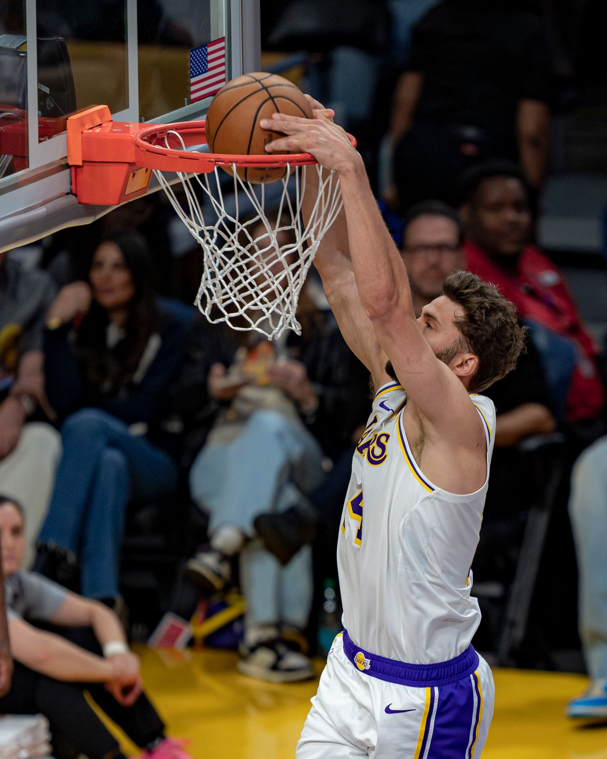 Los Angeles Lakers forward Maxi Kleber (14) dunking during an NBA basketball game against the Utah Jazz on April 12th, 2026 in Los Angeles, CA. Los Angeles Lakers forward Maxi Kleber (14) dunking during an NBA basketball game against the Utah Jazz on April 12th, 2026 in Los Angeles, CA.