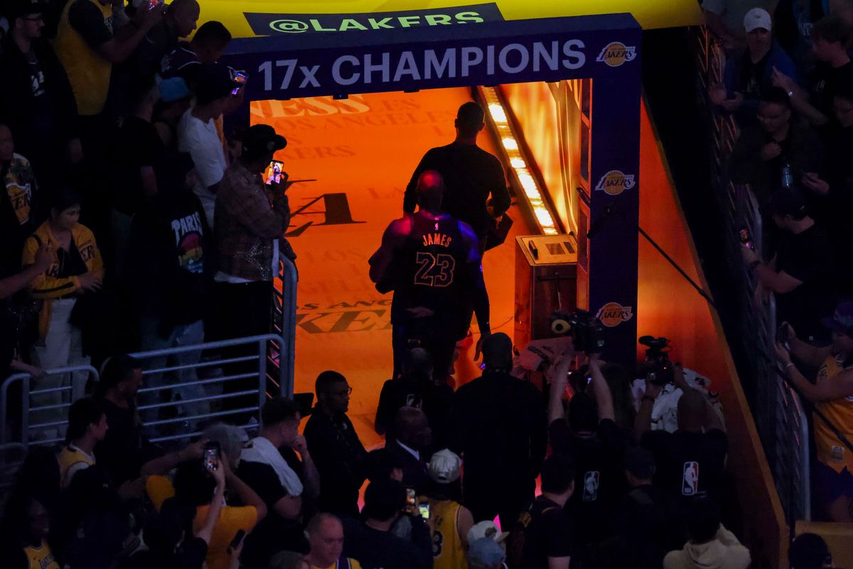 LeBron James #23 of the Los Angeles Lakers walks off the court for the final time this season after being eliminated from the NBA Playoffs by the Oklahoma City Thunder, Monday May 11, 2026 in Los Angeles, Calif. LeBron James #23 of the Los Angeles Lakers walks off the court for the final time this season after being eliminated from the NBA Playoffs by the Oklahoma City Thunder, Monday May 11, 2026 in Los Angeles, Calif.