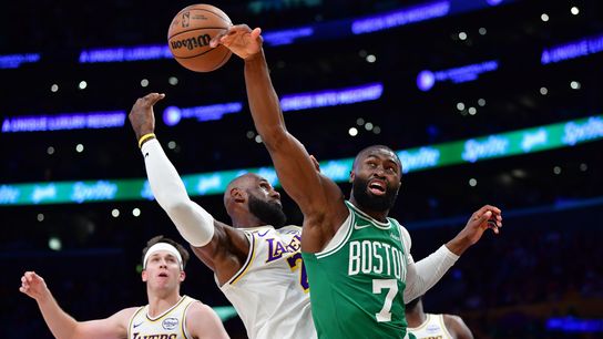 Lakers flattened by Celtics on Pat Riley's Statue Day taken at Crypto.com Arena. Photo by Gary A. Vasquez-Imagn Images