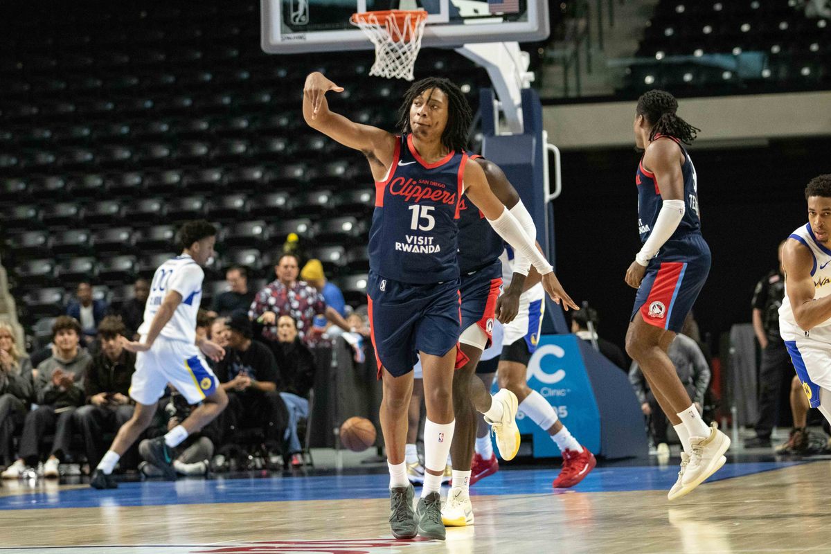 SD Clippers guard TyTy Washington (15) reacts after a three-point shot during a G-League basketball game between the Santa Cruz Warriors and the San Diego Clippers Sunday, Dec. 14, 2025 at Frontwave Arena in Oceanside, CA. SD Clippers guard TyTy Washington (15) reacts after a three-point shot during a G-League basketball game between the Santa Cruz Warriors and the San Diego Clippers Sunday, Dec. 14, 2025 at Frontwave Arena in Oceanside, CA.