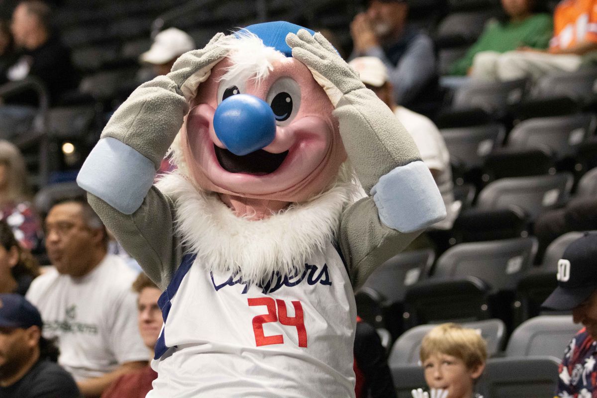 The SD Clippers mascot Kid Condor in the crowd during a G-League basketball game between the Santa Cruz Warriors and the San Diego Clippers Sunday, Dec. 14, 2025 at Frontwave Arena in Oceanside, CA. The SD Clippers mascot Kid Condor in the crowd during a G-League basketball game between the Santa Cruz Warriors and the San Diego Clippers Sunday, Dec. 14, 2025 at Frontwave Arena in Oceanside, CA.