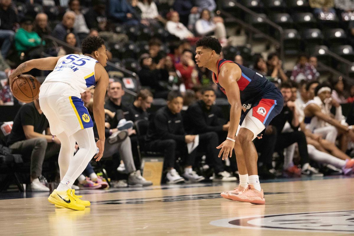 SC Warriors guard Chance McMillian (55) dribbles while SD Clippers guard RayJ Dennis (7) defends during a G-League basketball game between the Santa Cruz Warriors and the San Diego Clippers Sunday, Dec. 14, 2025 at Frontwave Arena in Oceanside, CA. SC Warriors guard Chance McMillian (55) dribbles while SD Clippers guard RayJ Dennis (7) defends during a G-League basketball game between the Santa Cruz Warriors and the San Diego Clippers Sunday, Dec. 14, 2025 at Frontwave Arena in Oceanside, CA.