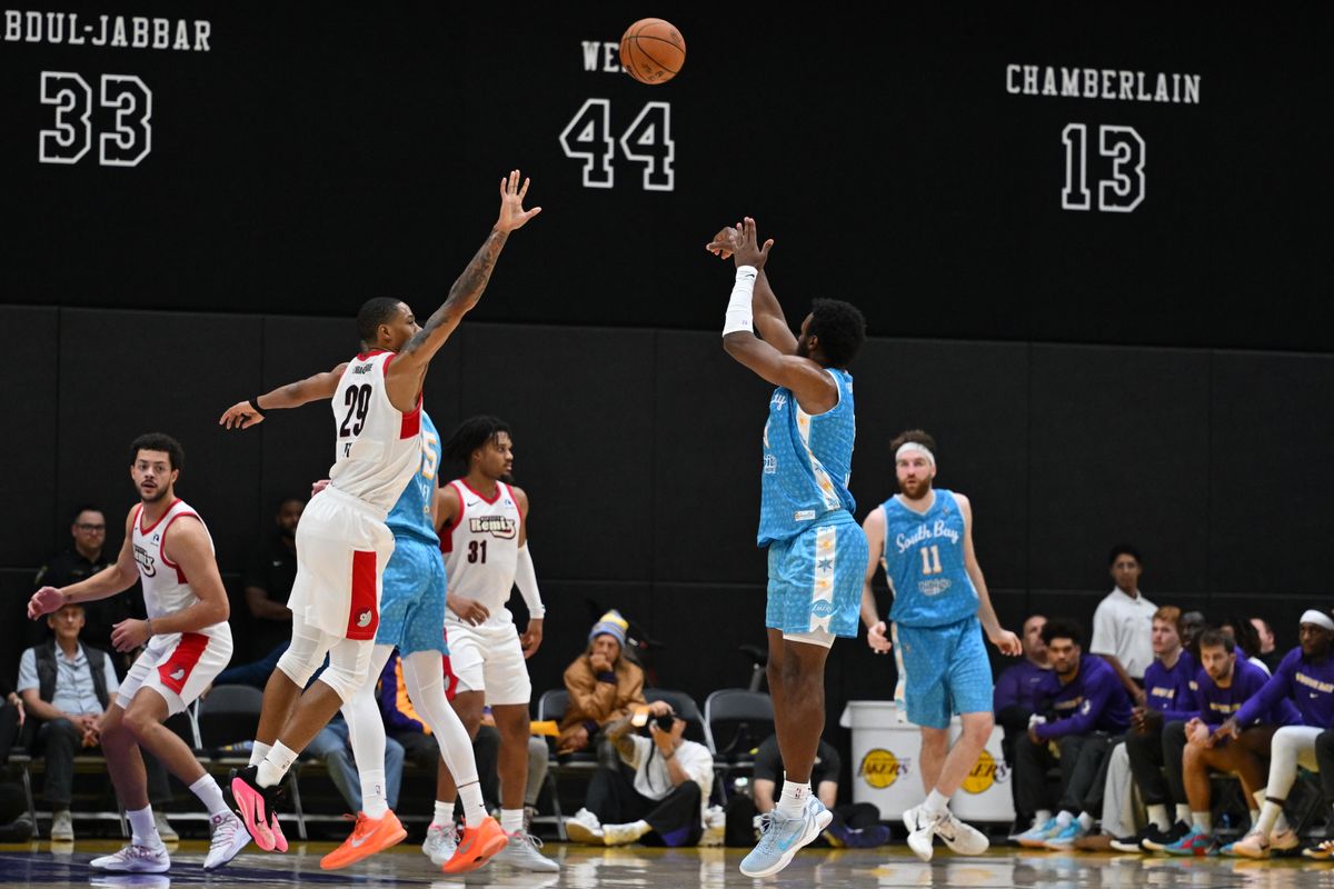 South Bay Lakers guard, Bronny James Jr, #9 shoots a three pointer during an NBA G League basketball game against the Rip City Remix, Saturday December 13, 2025 at UCLA Health Training Center in El Segundo, Calif. South Bay Lakers guard, Bronny James Jr, #9 shoots a three pointer during an NBA G League basketball game against the Rip City Remix, Saturday December 13, 2025 at UCLA Health Training Center in El Segundo, Calif.