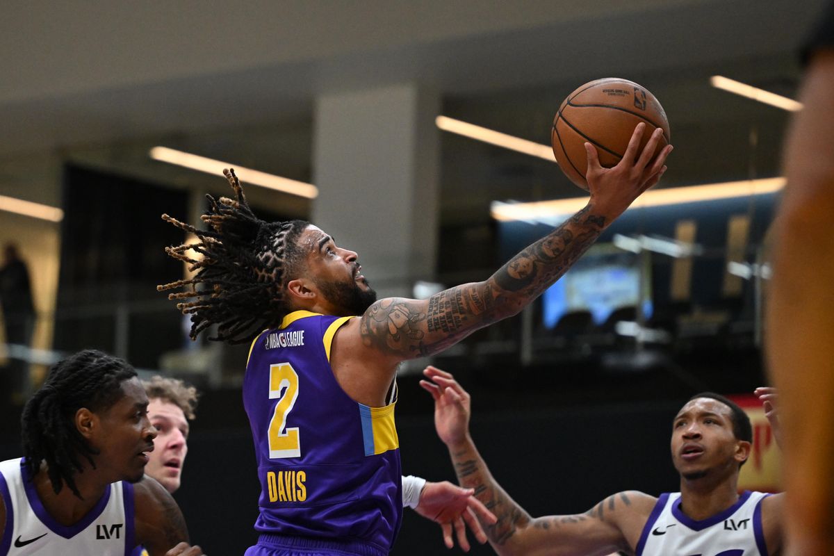 South Bay Lakers guard RJ Davis (2) makes a layup during a G-League basketball game between the South Bay Lakers and Salt Lake City Stars Saturday, January 31, 2026 at UCLA Health Training Center in El Segundo, Calif. South Bay Lakers guard RJ Davis (2) makes a layup during a G-League basketball game between the South Bay Lakers and Salt Lake City Stars Saturday, January 31, 2026 at UCLA Health Training Center in El Segundo, Calif.
