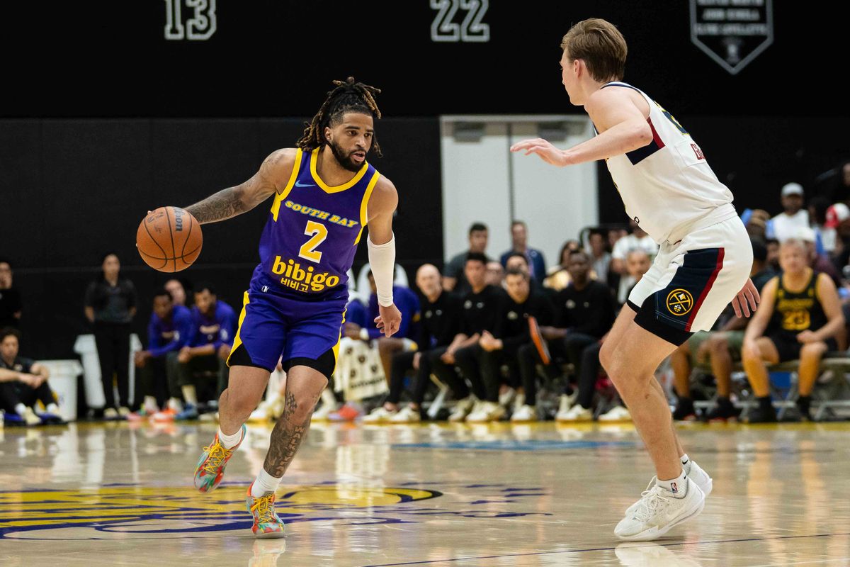 South Bay Lakers guard RJ Davis (2),setting up the offense during an NBA G-League basketball game against the Grand Rapids Gold, Friday March 20th, 2026 in El Segundo California South Bay Lakers guard RJ Davis (2),setting up the offense during an NBA G-League basketball game against the Grand Rapids Gold, Friday March 20th, 2026 in El Segundo California
