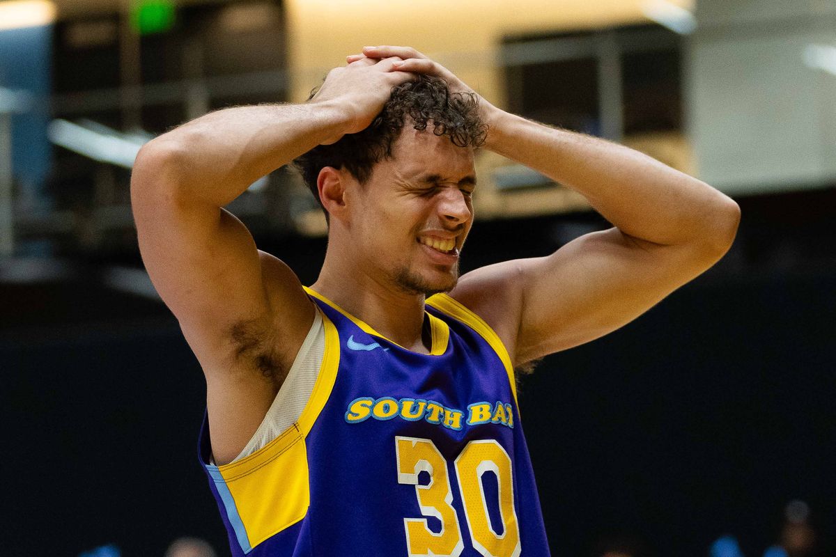 South Bay Lakers guard Chris Manon (30), upset with a call during an NBA G-League basketball game against the Stockton Kings, Tuesday March 24th, 2026 in El Segundo California South Bay Lakers guard Chris Manon (30), upset with a call during an NBA G-League basketball game against the Stockton Kings, Tuesday March 24th, 2026 in El Segundo California
