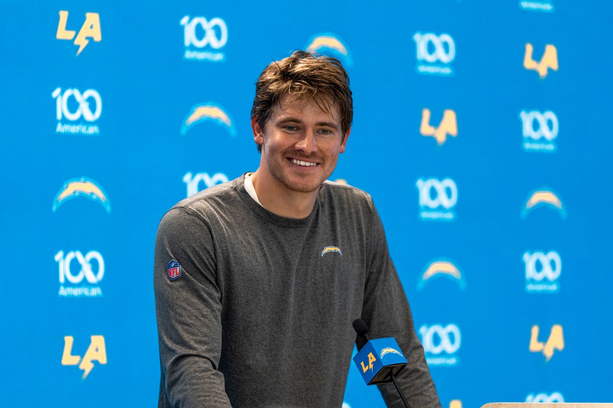 Los Angeles Chargers quarterback Justin Herbert addresses media during Chargers training camp at the Bolt on Wednesday, July 29th in El Segundo, CA. Los Angeles Chargers quarterback Justin Herbert addresses media during Chargers training camp at the Bolt on Wednesday, July 29th in El Segundo, CA.