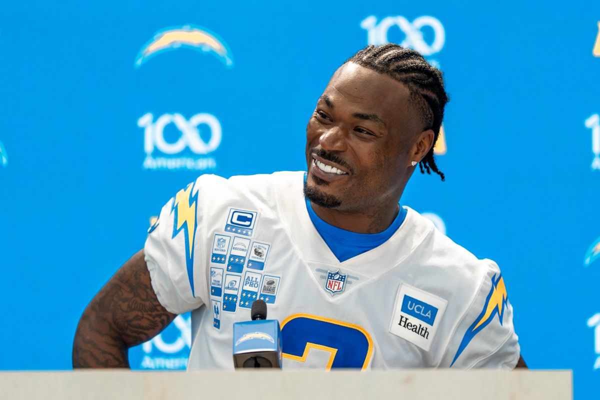 Los Angeles Chargers safety Derwin James Jr. addresses media during Chargers training camp at the Bolt on Wednesday, July 29th in El Segundo, CA. Los Angeles Chargers safety Derwin James Jr. addresses media during Chargers training camp at the Bolt on Wednesday, July 29th in El Segundo, CA.