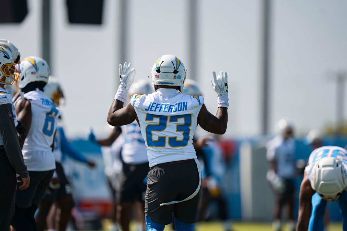 Los Angeles Chargers safety Tony Jefferson (23) dancing during Chargers training camp at The Bolt on Monday, July 30th in El Segundo, CA. Los Angeles Chargers safety Tony Jefferson (23) dancing during Chargers training camp at The Bolt on Monday, July 30th in El Segundo, CA.