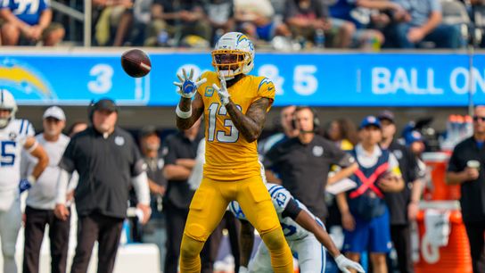 Los Angeles Chargers wide receiver, Keenan Allen 13, jumps to catch a pass during an NFL football game against the Indianapolis Colts, Sunday, October 19 in Los Angeles, California. Los Angeles Chargers wide receiver, Keenan Allen 13, jumps to catch a pass during an NFL football game against the Indianapolis Colts, Sunday, October 19 in Los Angeles, California.