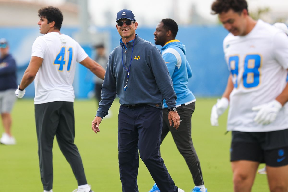 Los Angeles Chargers head coach Jim Harbaugh during Chargers organized team activities on May 11th, 2026 in El Segundo, CA. Los Angeles Chargers head coach Jim Harbaugh during Chargers organized team activities on May 11th, 2026 in El Segundo, CA.