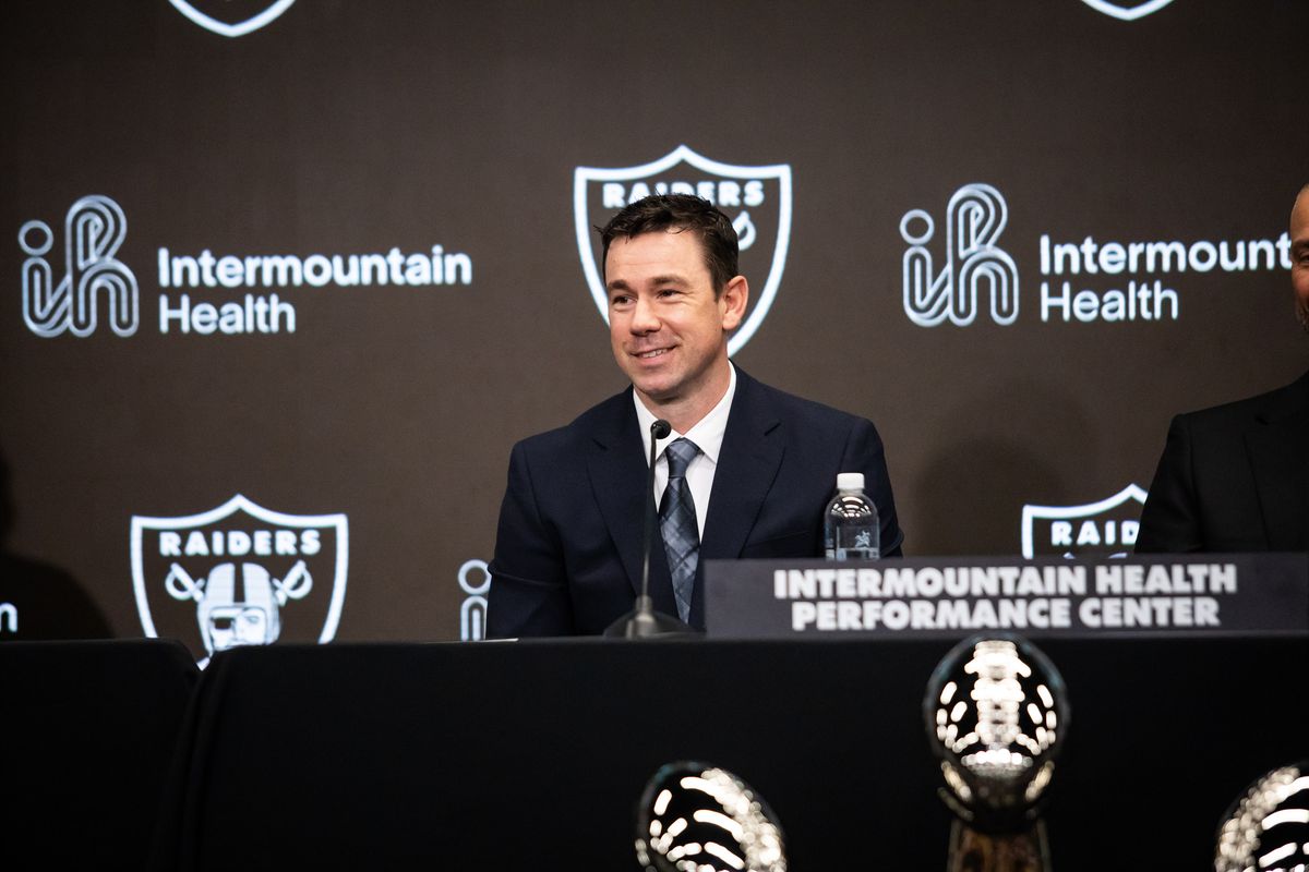 Las Vegas Raiders newly hired head coach Klint Kubiak smiles while speaking to the media during a press conference, Tuesday February 10, 2026 in Henderson, Nev. Las Vegas Raiders newly hired head coach Klint Kubiak smiles while speaking to the media during a press conference, Tuesday February 10, 2026 in Henderson, Nev.