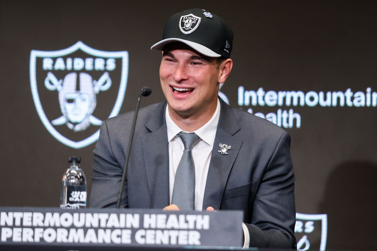 Las Vegas Raiders quarterback Fernando Mendoza smiles while answering a question during a press conference, Friday April 24, 2026 in Henderson, Nev. Las Vegas Raiders quarterback Fernando Mendoza smiles while answering a question during a press conference, Friday April 24, 2026 in Henderson, Nev.