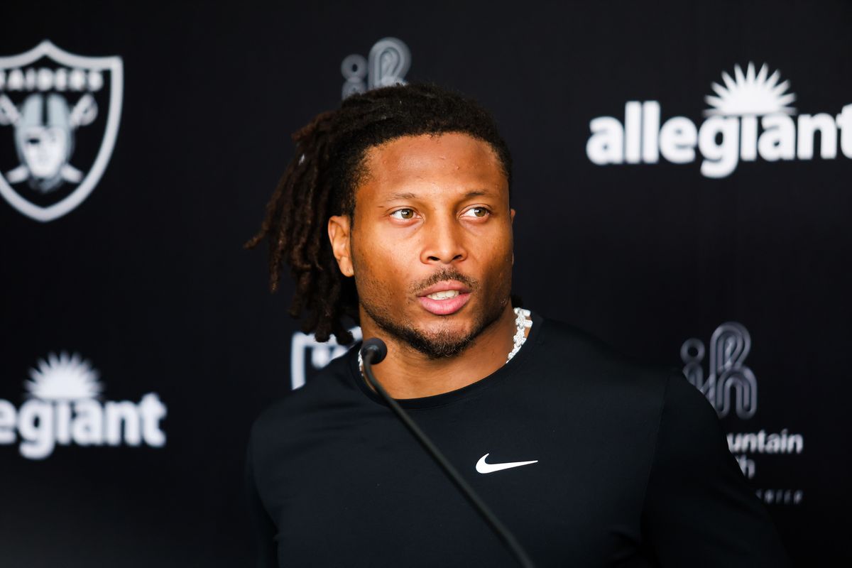 Las Vegas Raiders wide receiver Tre Tucker (1) speaks to the media after Raiders Training Camp at Intermountain Health Performance Center, Friday July 31, 2026 in Henderson, Nev. Las Vegas Raiders wide receiver Tre Tucker (1) speaks to the media after Raiders Training Camp at Intermountain Health Performance Center, Friday July 31, 2026 in Henderson, Nev.
