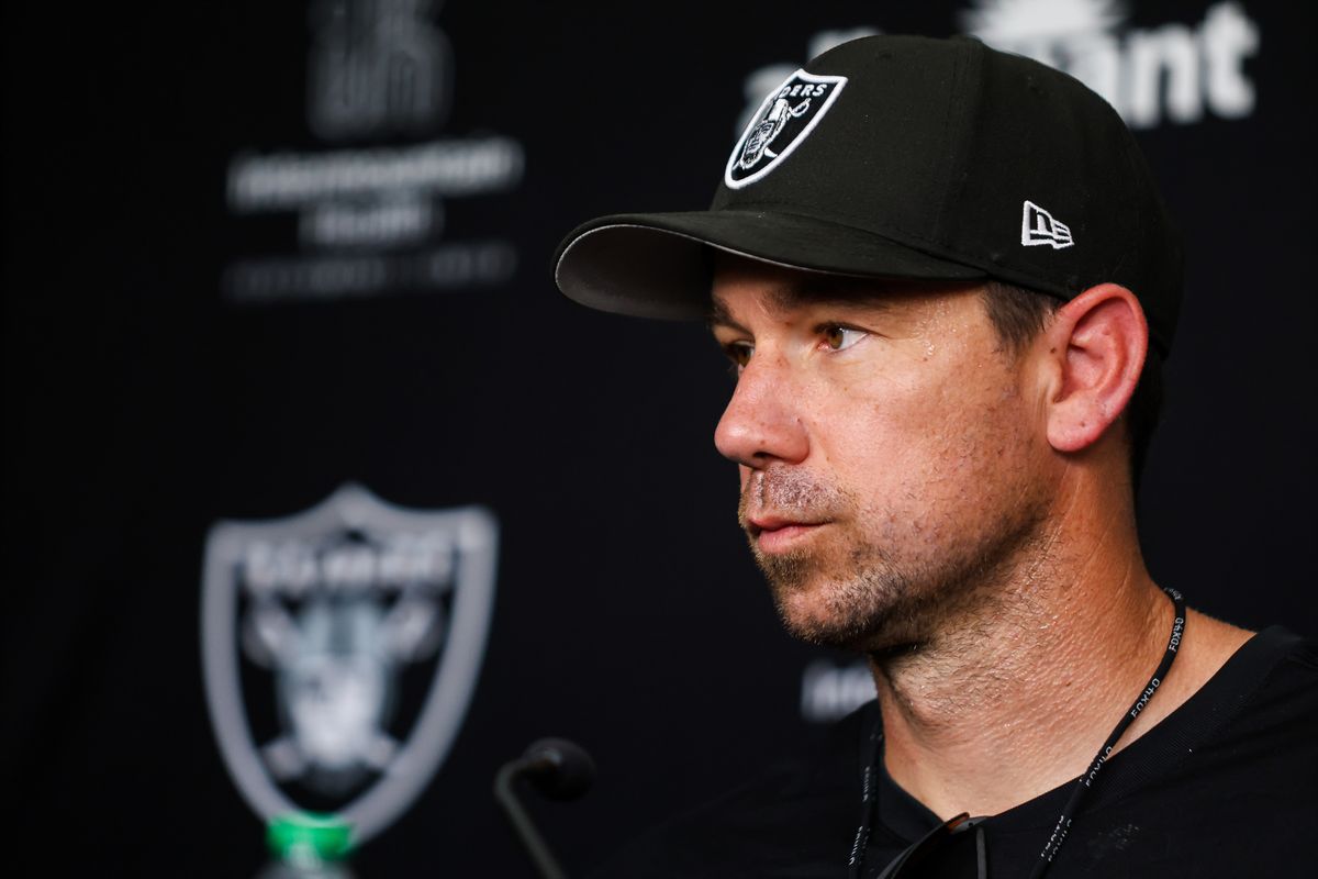 Las Vegas Raiders head coach Klint Kubiak speaks to the media after Raiders Training Camp at Intermountain Health Performance Center, Friday July 31, 2026 in Henderson, Nev. Las Vegas Raiders head coach Klint Kubiak speaks to the media after Raiders Training Camp at Intermountain Health Performance Center, Friday July 31, 2026 in Henderson, Nev.