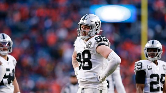 Dec 29, 2019; Denver, Colorado, USA; Oakland Raiders defensive end Maxx Crosby (98) in the third quarter against the Denver Broncos at Empower Field at Mile High. Dec 29, 2019; Denver, Colorado, USA; Oakland Raiders defensive end Maxx Crosby (98) in the third quarter against the Denver Broncos at Empower Field at Mile High.