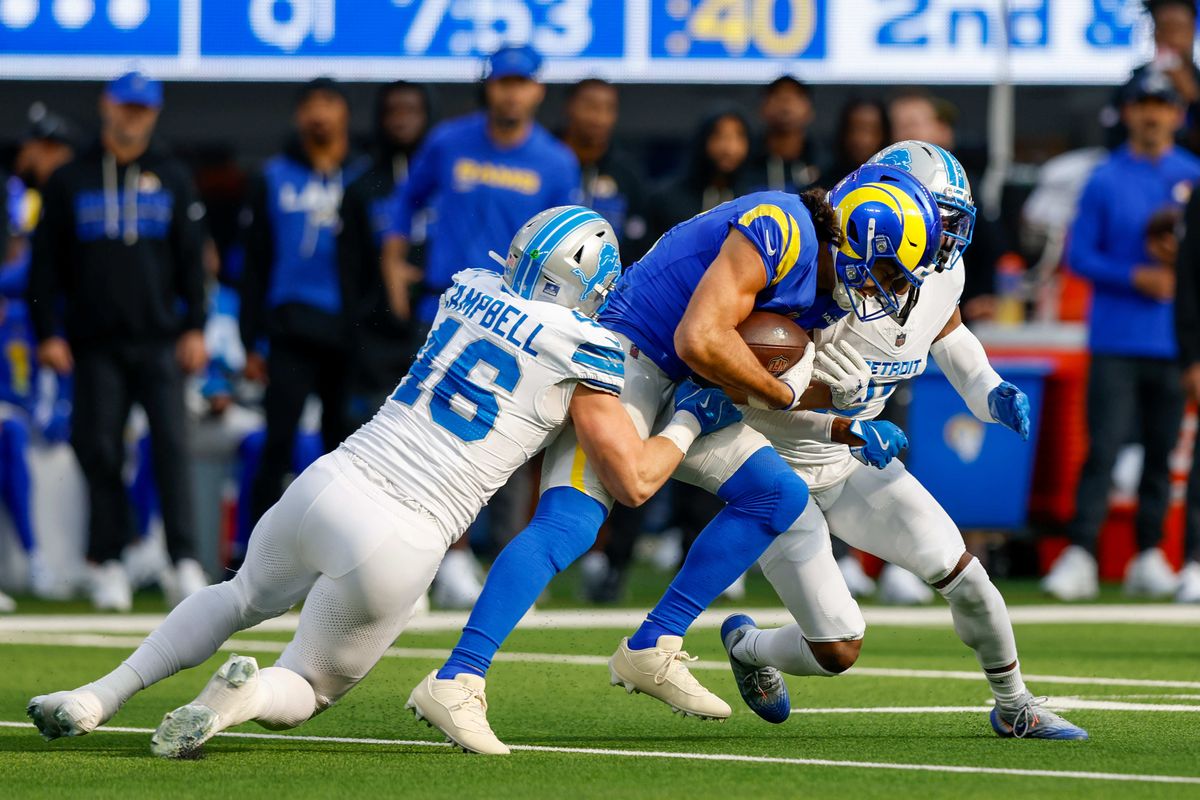 Los Angeles Rams wide receiver Puka Nacua (12) catches the ball for a gain during a NFL game against the Detroit Lions on December 15, 2025 at Sofi Stadium in Inglewood, CA. Los Angeles Rams wide receiver Puka Nacua (12) catches the ball for a gain during a NFL game against the Detroit Lions on December 15, 2025 at Sofi Stadium in Inglewood, CA.