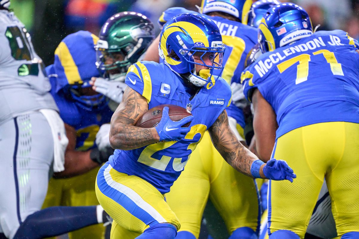 Los Angeles Rams running back Kyren Williams (23) runs with the football during an NFL football game against the Seattle Seahawks, on Thursday December 18, 2025 in Seattle, Washington. Los Angeles Rams running back Kyren Williams (23) runs with the football during an NFL football game against the Seattle Seahawks, on Thursday December 18, 2025 in Seattle, Washington.