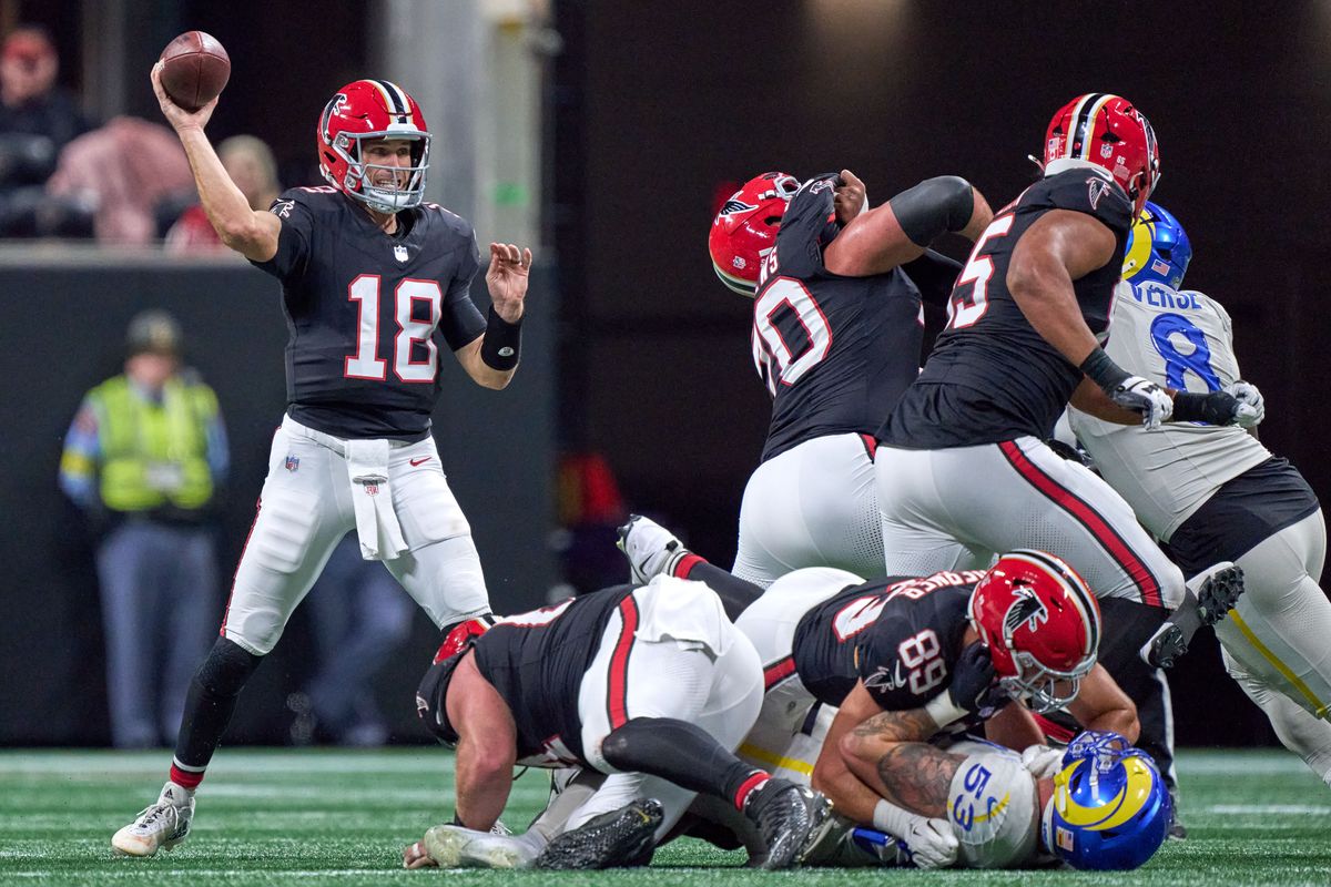 Atlanta Falcons quarterback Kirk Cousins (18) throws the football during an NFL football game against the Los Angeles Rams, on Monday, December 29, 2025 in Atlanta, Geor. Atlanta Falcons quarterback Kirk Cousins (18) throws the football during an NFL football game against the Los Angeles Rams, on Monday, December 29, 2025 in Atlanta, Geor.