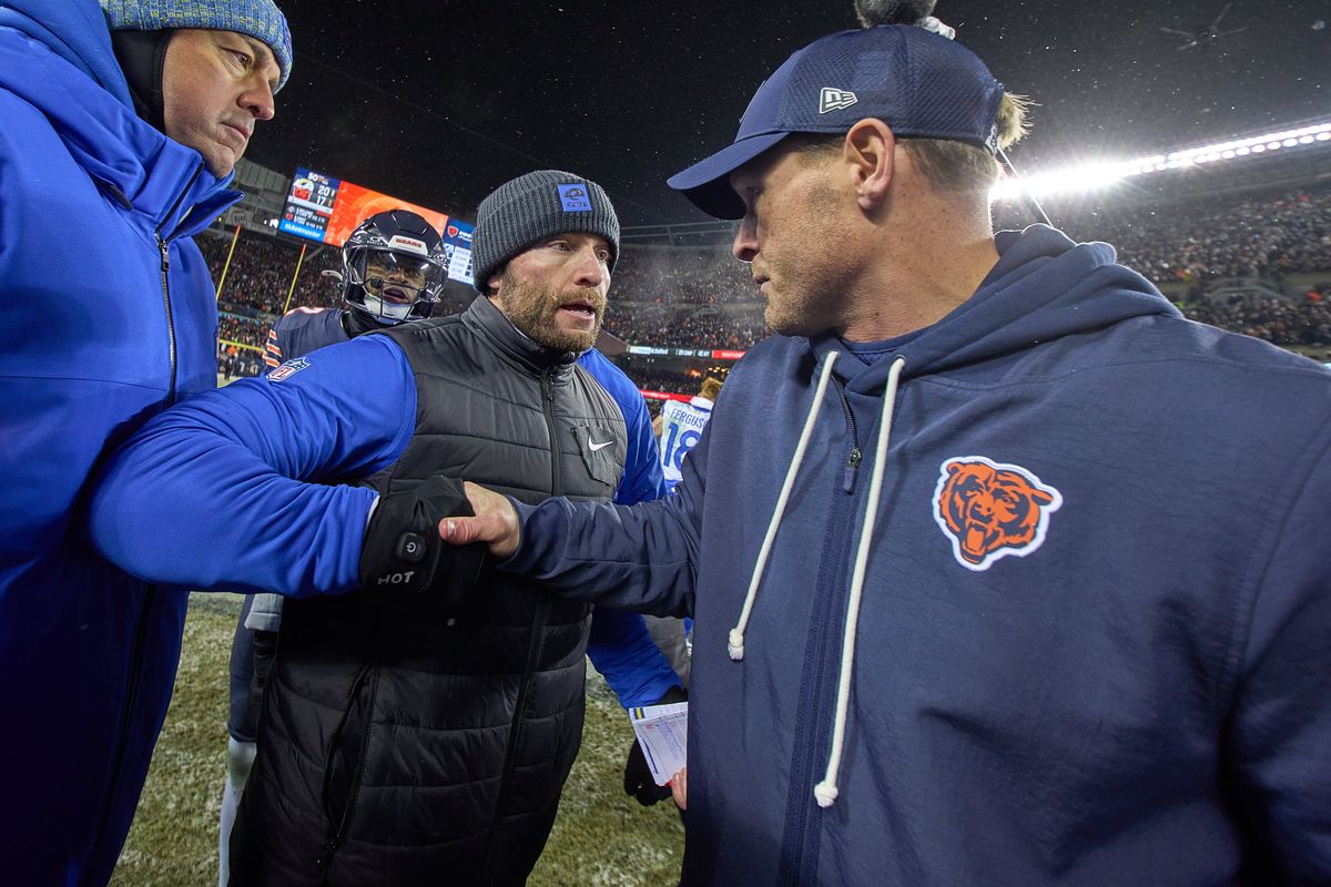 Los Angeles Rams head coach Sean McVay and Chicago Bears head coach Ben Johnson shake hands after an NFL Divisional football game against the Chicago Bears, on Sunday, January 18, 2026 in Chicago, Illinois. Los Angeles Rams head coach Sean McVay and Chicago Bears head coach Ben Johnson shake hands after an NFL Divisional football game against the Chicago Bears, on Sunday, January 18, 2026 in Chicago, Illinois.