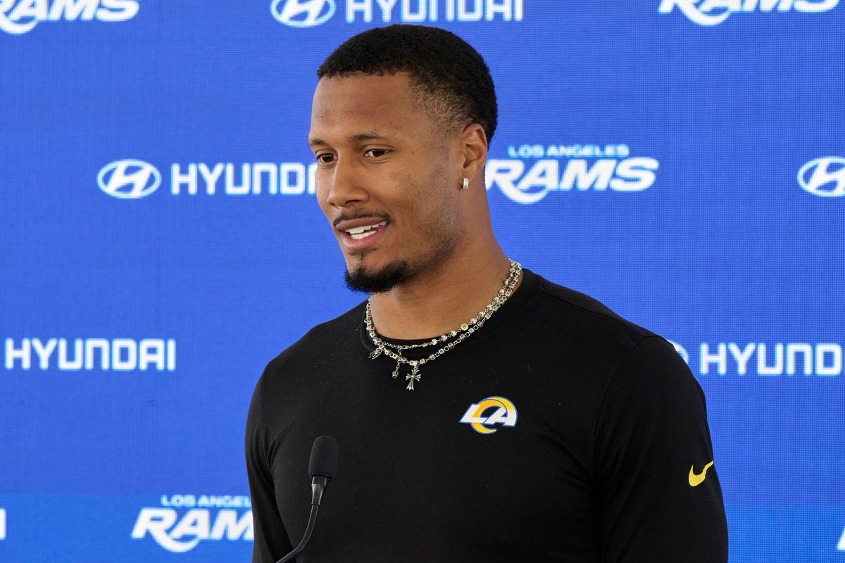 The Los Angeles Rams safety Quentin Lake #37 talks during a press conference, April 20th, 2026 in Woodland Hills California. The Los Angeles Rams safety Quentin Lake #37 talks during a press conference, April 20th, 2026 in Woodland Hills California.