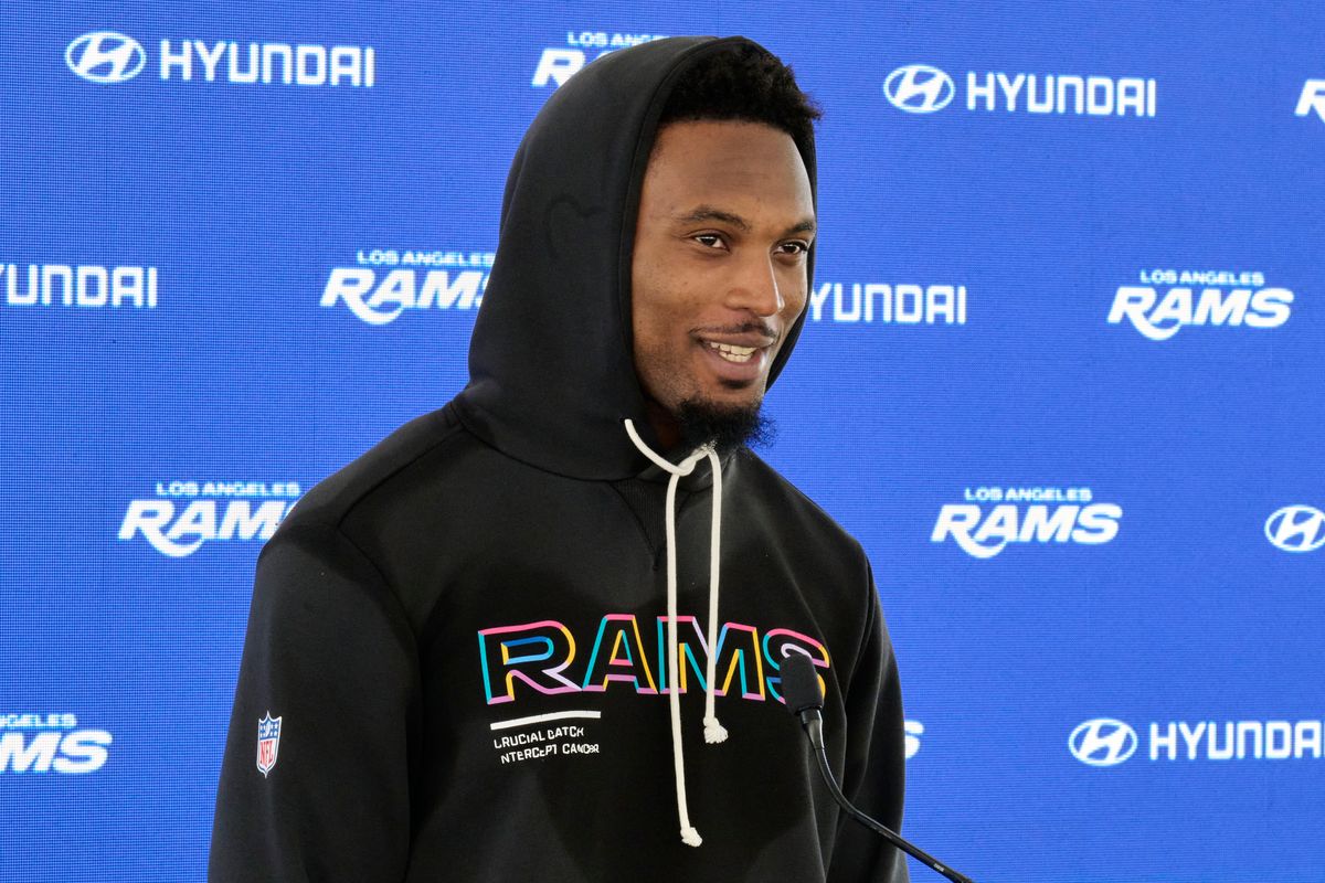 The Los Angeles Rams safety Kam Kurl #3 talks during a press conference, April 20th, 2026 in Woodland Hills California. The Los Angeles Rams safety Kam Kurl #3 talks during a press conference, April 20th, 2026 in Woodland Hills California.