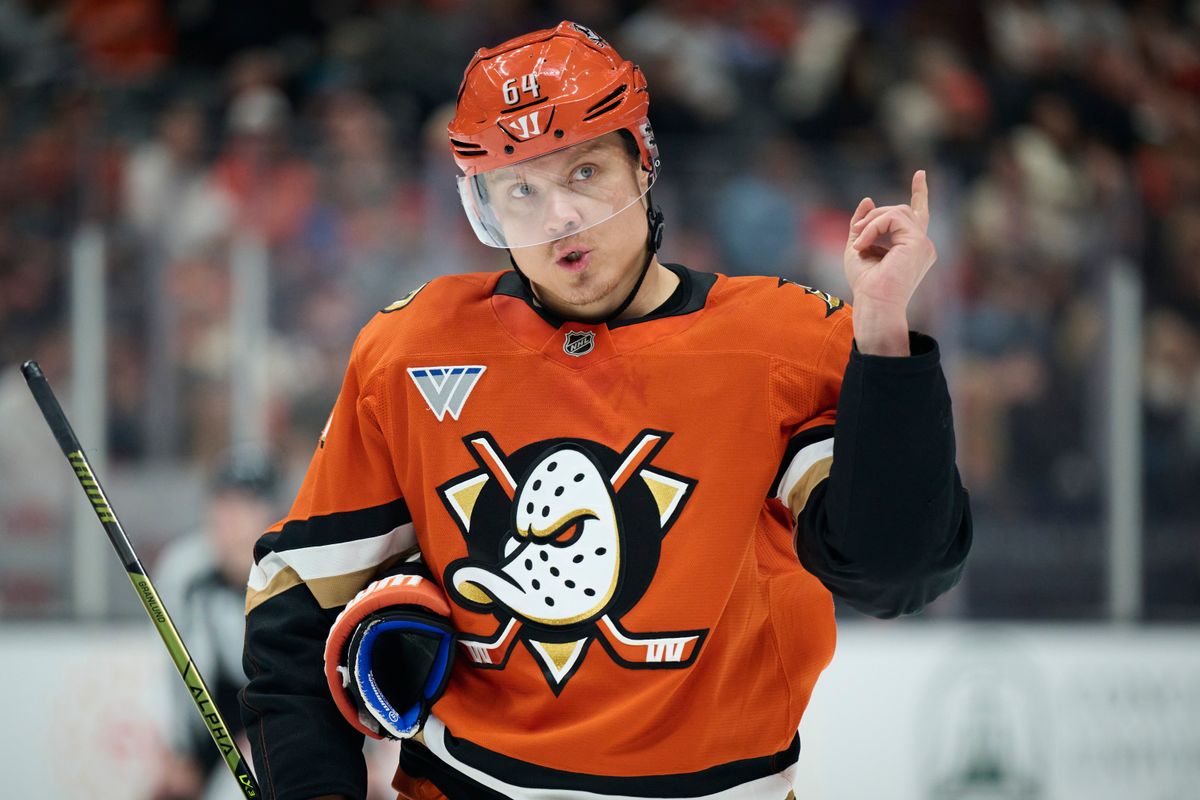 The Anaheim Duck’s Mikael Granlund #64 calls a play during an NHL game against the Vancouver Canucks, April 12th, 2026 in Anaheim California. The Anaheim Duck’s Mikael Granlund #64 calls a play during an NHL game against the Vancouver Canucks, April 12th, 2026 in Anaheim California.