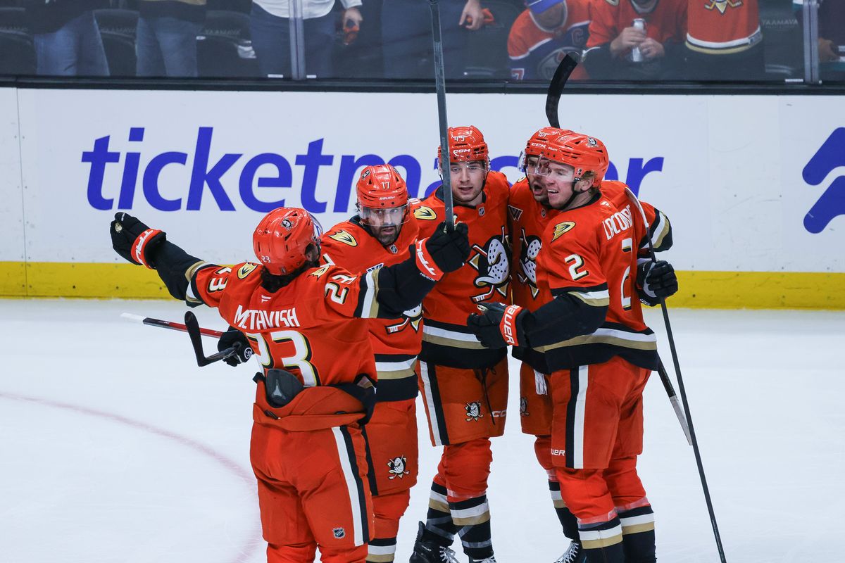 Anaheim Ducks celebrate during the NHL game against the Edmonton Oilers, Thursday April 30th, 2026 at Honda Center in Anaheim, Calif. Anaheim Ducks celebrate during the NHL game against the Edmonton Oilers, Thursday April 30th, 2026 at Honda Center in Anaheim, Calif.