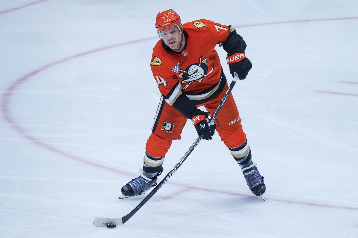 Anaheim Ducks defenseman John Carlson (74) passes the puck during the NHL game against the Edmonton Oilers, Thursday April 30th, 2026 at Honda Center in Anaheim, Calif. Anaheim Ducks defenseman John Carlson (74) passes the puck during the NHL game against the Edmonton Oilers, Thursday April 30th, 2026 at Honda Center in Anaheim, Calif.