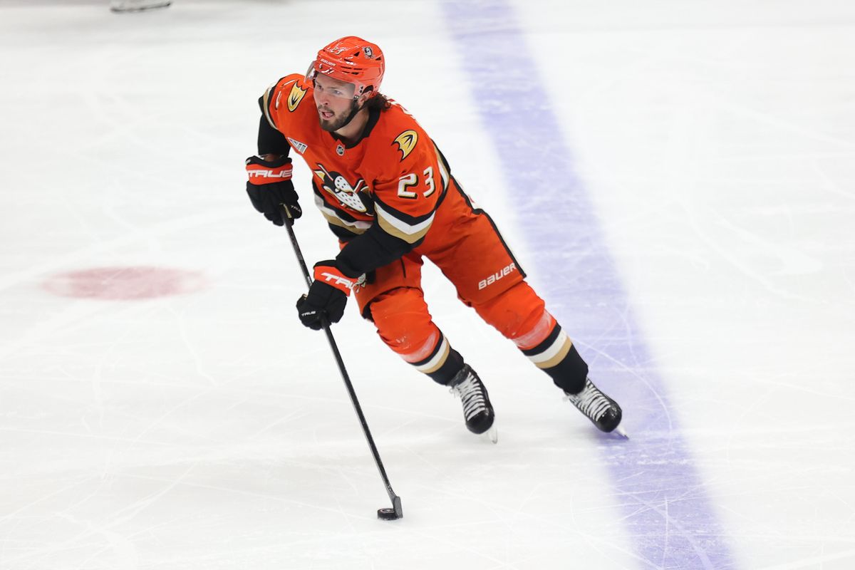 Anaheim Ducks center Mason McTavish (23) skates with the puck during a Stanley Cup Playoff game against the Las Vegas Golden Knights on May 14, 2026 in Anaheim, CA. Anaheim Ducks center Mason McTavish (23) skates with the puck during a Stanley Cup Playoff game against the Las Vegas Golden Knights on May 14, 2026 in Anaheim, CA.