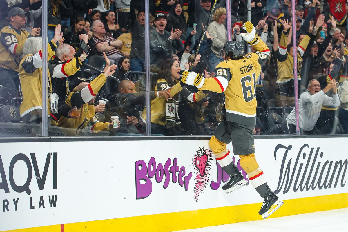 Vegas Golden Knights F Mark Stone (61) celebrates after scoring a goal against the Ottawa Senators on Wednesday November 26, 2025, in Las Vegas, Nevada. Vegas Golden Knights F Mark Stone (61) celebrates after scoring a goal against the Ottawa Senators on Wednesday November 26, 2025, in Las Vegas, Nevada.