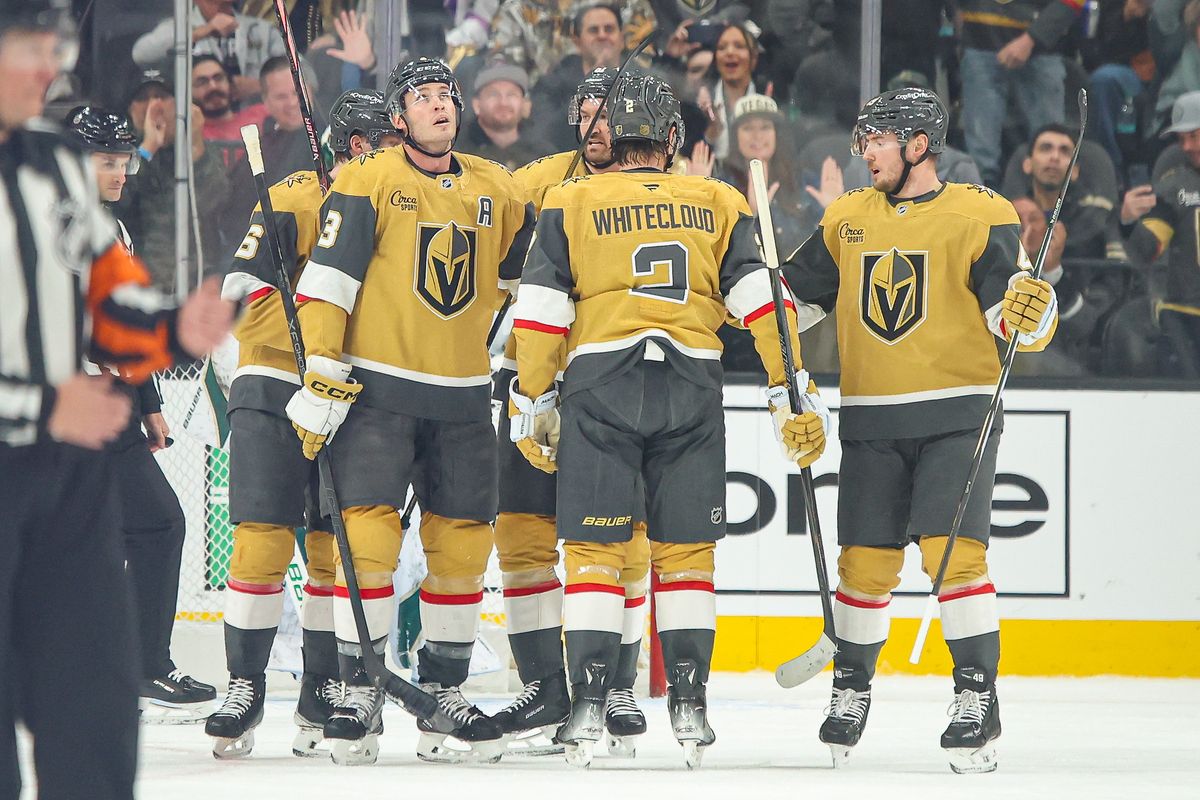 Vegas Golden Knights D Brayden McNabb (3) watches the jumbotron after scoring a goal against the Minnesota Wild on Monday December 29, 2025, in Las Vegas, Nevada. Vegas Golden Knights D Brayden McNabb (3) watches the jumbotron after scoring a goal against the Minnesota Wild on Monday December 29, 2025, in Las Vegas, Nevada.