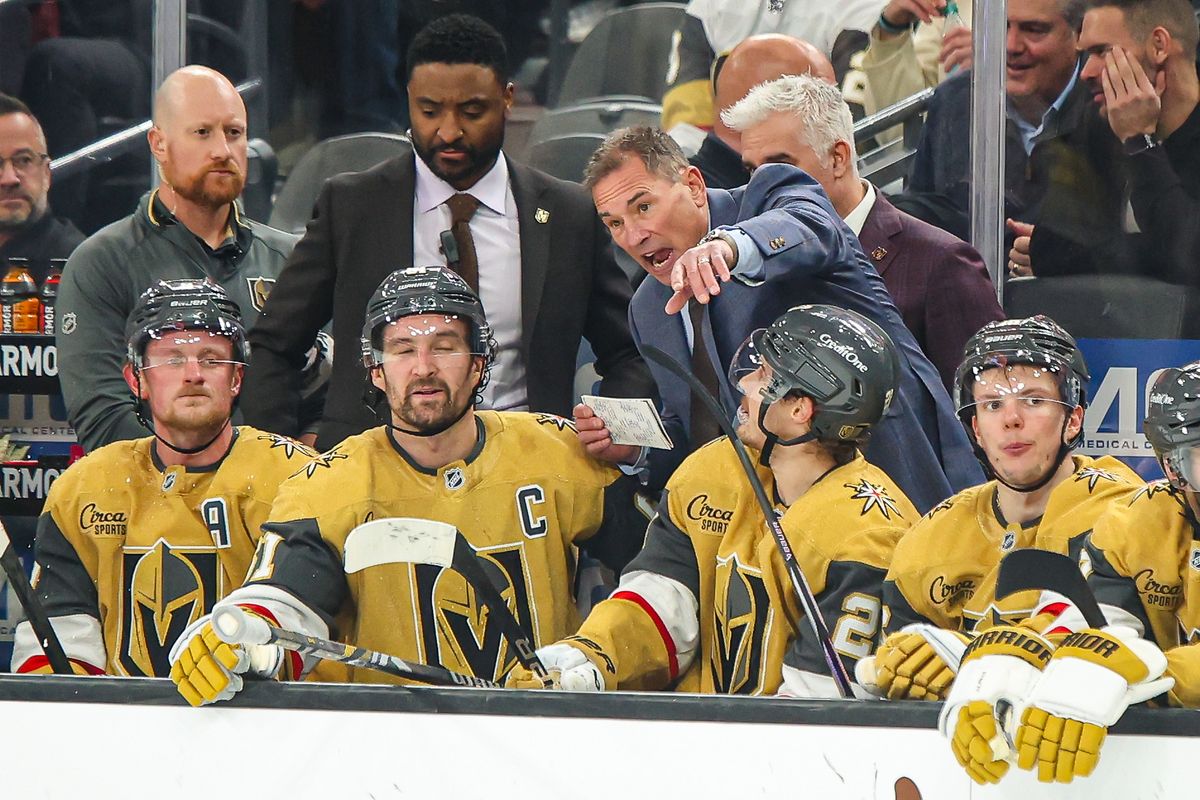 Vegas Golden Knights Head Coach Bruce Cassidy talks to his bench during a game against the Columbus Blue Jackets on Thursday January 8, 2026, in Las Vegas, Nevada. Vegas Golden Knights Head Coach Bruce Cassidy talks to his bench during a game against the Columbus Blue Jackets on Thursday January 8, 2026, in Las Vegas, Nevada.