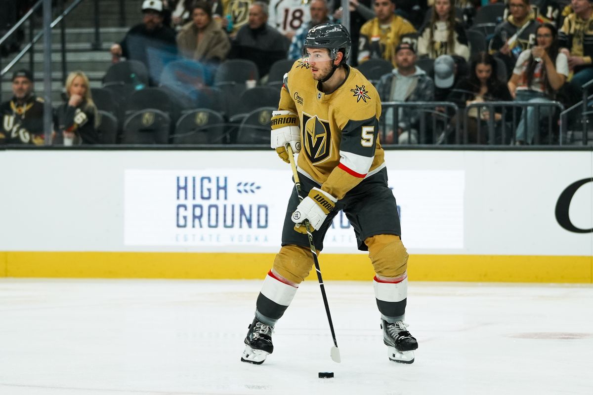 Vegas Golden Knights defensemen Jeremy Lauzon scans the ice during third period of NHL game against Nashville Predators on Saturday Jan. 17, 2026 at T-Mobile Arena in Las Vegas. Vegas Golden Knights defensemen Jeremy Lauzon scans the ice during third period of NHL game against Nashville Predators on Saturday Jan. 17, 2026 at T-Mobile Arena in Las Vegas.