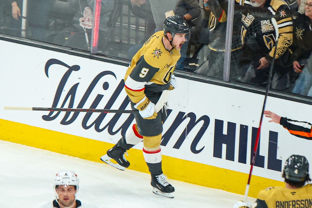 Vegas Golden Knights F Jack Eichel (9) reacts after scoring a goal against the Los Angeles Kings on Thursday February 5, 2026, in Las Vegas, Nevada. Vegas Golden Knights F Jack Eichel (9) reacts after scoring a goal against the Los Angeles Kings on Thursday February 5, 2026, in Las Vegas, Nevada.