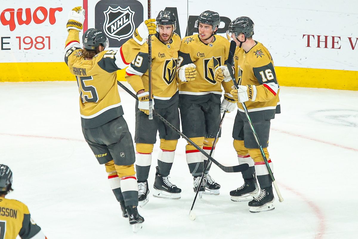 Vegas Golden Knights F Mitch Marner (93) celebrates with his teammates after scoring a goal against the Los Angeles Kings on Thursday February 5, 2026, in Las Vegas, Nevada. Vegas Golden Knights F Mitch Marner (93) celebrates with his teammates after scoring a goal against the Los Angeles Kings on Thursday February 5, 2026, in Las Vegas, Nevada.