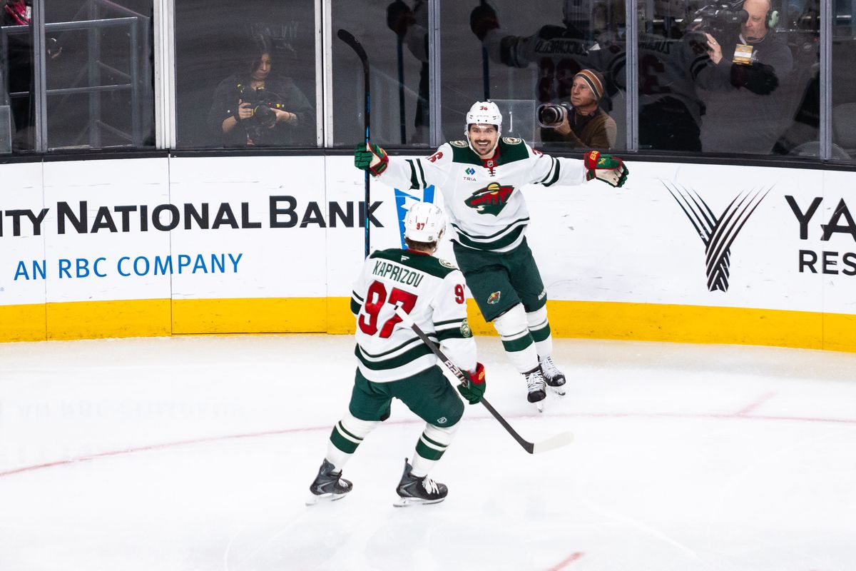 Minnesota Wild right-wing Mats Zuccarello (36) celebrates after scoring a goal during a NHL game between the Vegas Golden Knights and the Minnesota Wild, Friday March 6, 2026 in Las Vegas, Nev. Minnesota Wild right-wing Mats Zuccarello (36) celebrates after scoring a goal during a NHL game between the Vegas Golden Knights and the Minnesota Wild, Friday March 6, 2026 in Las Vegas, Nev.