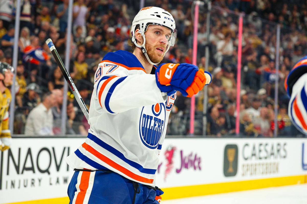 Edmonton Oilers F Connor McDavid (97) reacts after scoring a goal against the Vegas Golden Knights on Thursday, March 26, 2026, in Las Vegas, Nevada. Edmonton Oilers F Connor McDavid (97) reacts after scoring a goal against the Vegas Golden Knights on Thursday, March 26, 2026, in Las Vegas, Nevada.