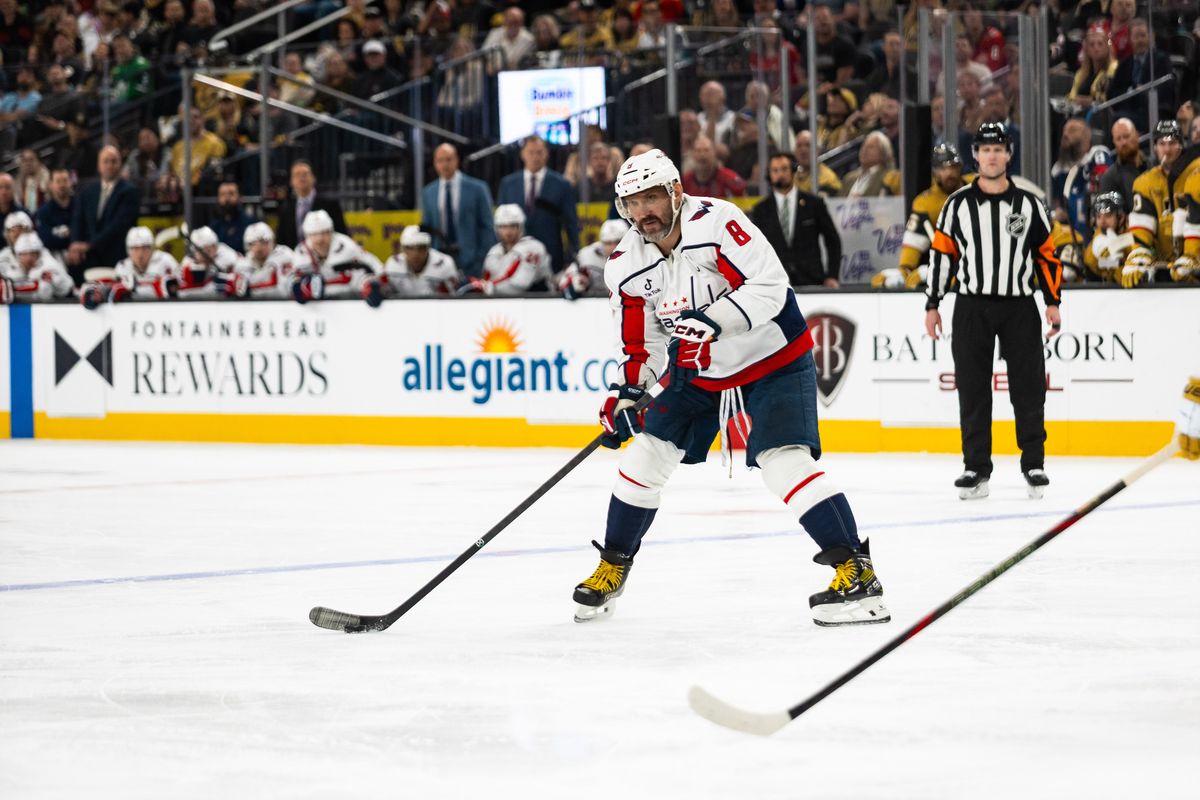 Washington Capitals left-wing Alex Ovechkin (8) looks for a teammate to pass the puck to during a NHL game between the Vegas Golden Knights and the Washington Capitals, Saturday March 28, 2026 in Las Vegas, Nev. Washington Capitals left-wing Alex Ovechkin (8) looks for a teammate to pass the puck to during a NHL game between the Vegas Golden Knights and the Washington Capitals, Saturday March 28, 2026 in Las Vegas, Nev.