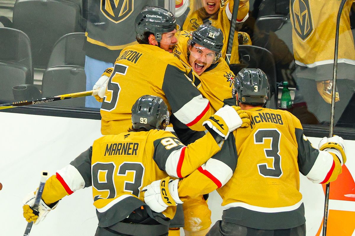 Vegas Golden Knights F Brett Howden (21) celebrates after he scores the game winning goal against the Utah Mammoth in double overtime of Round 1 Game 5 of the Stanley Cup Playoffs on Wednesday, April 29, 2026, in Las Vegas, Nevada. Vegas Golden Knights F Brett Howden (21) celebrates after he scores the game winning goal against the Utah Mammoth in double overtime of Round 1 Game 5 of the Stanley Cup Playoffs on Wednesday, April 29, 2026, in Las Vegas, Nevada.