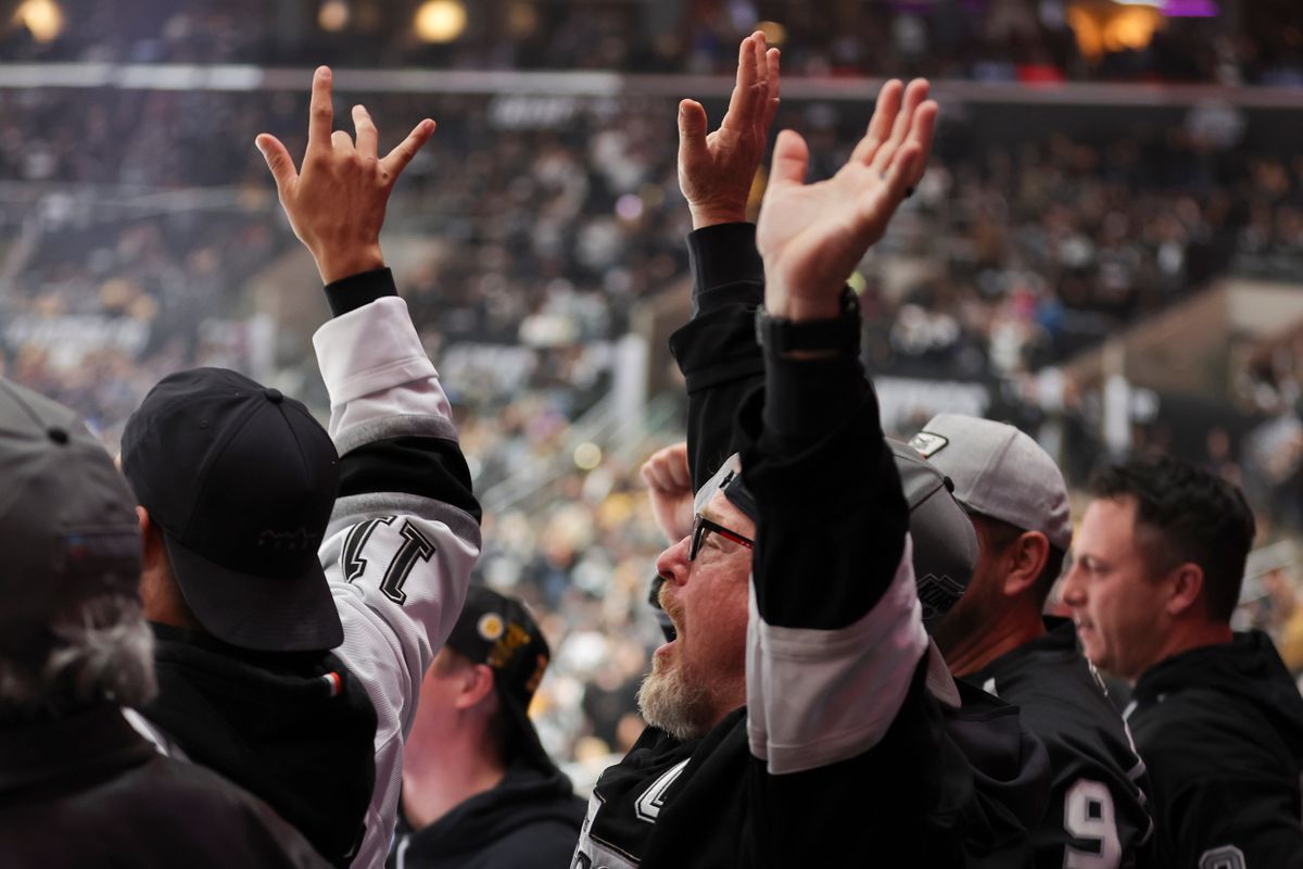 Los Angeles Kings fans celebrate the game tying goal during an NHL hockey game between the Los Angeles Kings and Boston Bruins, Friday November 21, 2025 in Los Angeles, Calif. Los Angeles Kings fans celebrate the game tying goal during an NHL hockey game between the Los Angeles Kings and Boston Bruins, Friday November 21, 2025 in Los Angeles, Calif.