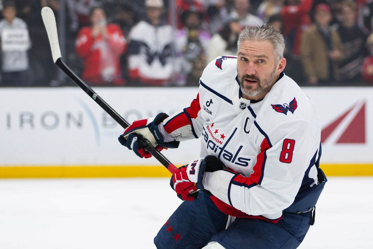 Left wing Alex Ovechkin #8 of the Washington Capitals warms up on the ice before an NHL hockey game against the Los Angeles Kings, Tuesday December 2, 2025 in Los Angeles, Calif. Left wing Alex Ovechkin #8 of the Washington Capitals warms up on the ice before an NHL hockey game against the Los Angeles Kings, Tuesday December 2, 2025 in Los Angeles, Calif.