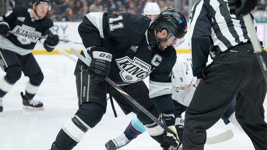 Kings clinch playoff berth for fifth straight season, defeat Kraken 5-3 taken at Climate Pledge Arena (Los Angeles Kings). Photo by Stephen Brashear-Imagn Images