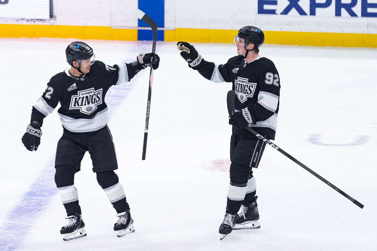 Los Angeles Kings defenseman Brandt Clarke (92) celebrates after scoring a goal during an NHL match against the Colorado Avalanche on March 2, 2026 in Los Angeles, California. Los Angeles Kings defenseman Brandt Clarke (92) celebrates after scoring a goal during an NHL match against the Colorado Avalanche on March 2, 2026 in Los Angeles, California.