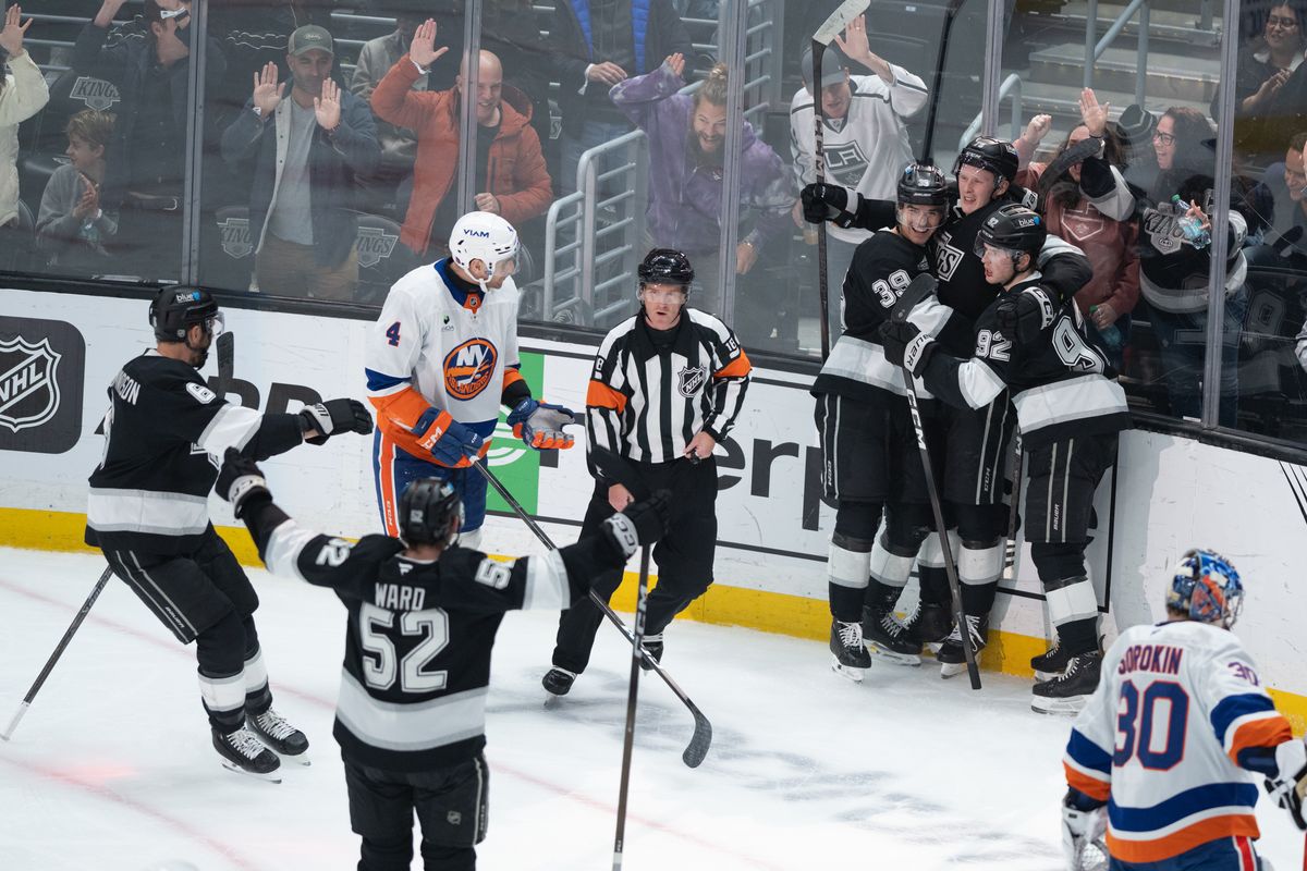 LA Kings players celebrate after a goal during an NHL game between the New York Islanders and the Los Angeles Kings on Thursday, March 5, 2026 at Crypto.com Arena in Los Angeles Calif LA Kings players celebrate after a goal during an NHL game between the New York Islanders and the Los Angeles Kings on Thursday, March 5, 2026 at Crypto.com Arena in Los Angeles Calif