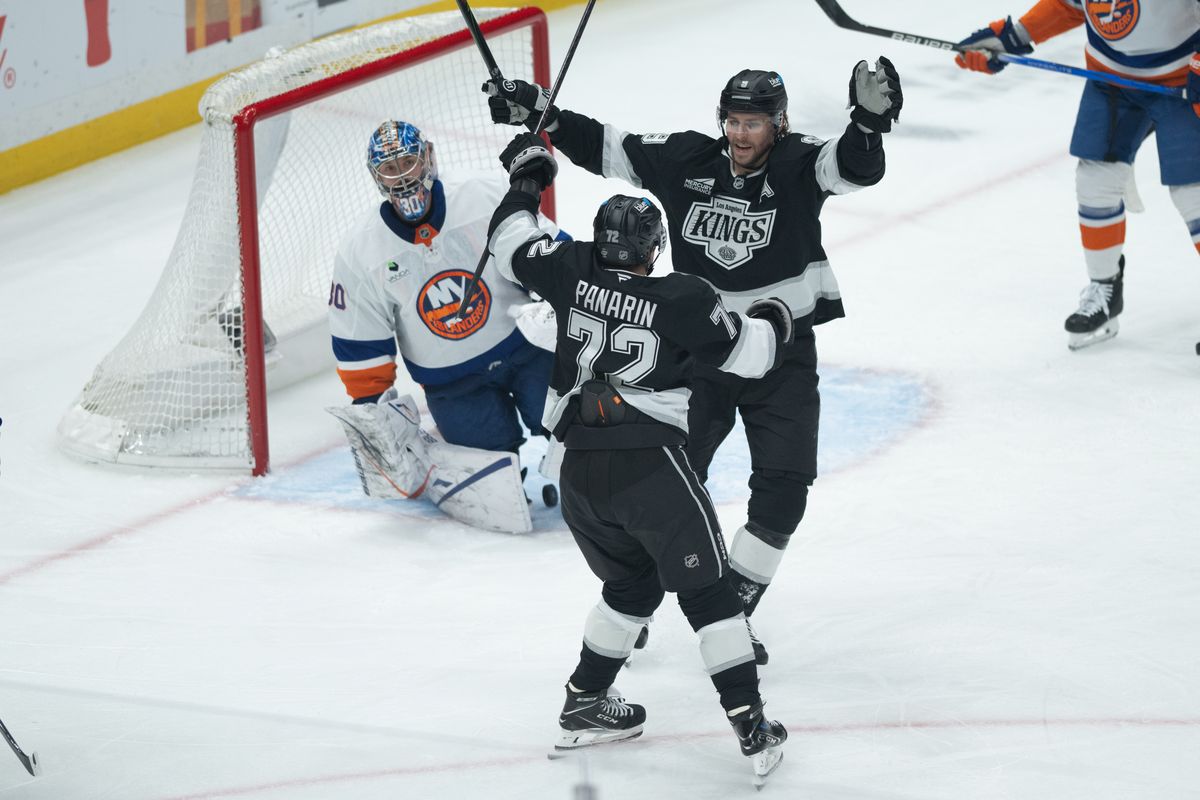 LA Kings left wing Artemi Panarin (72) celebrates with defensiveman Drew Doughty (8) after scoring a goal during an NHL game between the New York Islanders and the Los Angeles Kings on Thursday, March 5, 2026 at Crypto.com Arena in Los Angeles Calif LA Kings left wing Artemi Panarin (72) celebrates with defensiveman Drew Doughty (8) after scoring a goal during an NHL game between the New York Islanders and the Los Angeles Kings on Thursday, March 5, 2026 at Crypto.com Arena in Los Angeles Calif